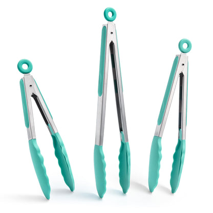 Doosu Kitchen Tongs with Silicone Tips for Cooking Serving (9+12in, Red)