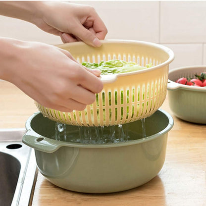 Hemoton Double Layer Draining Basket 6.29 X 6.29 X 2.75 in Plastic Vegetable Washing Basket 360 Rotatable Fruit Strainer and Storage Colander for Rice Produce Kitchen Use