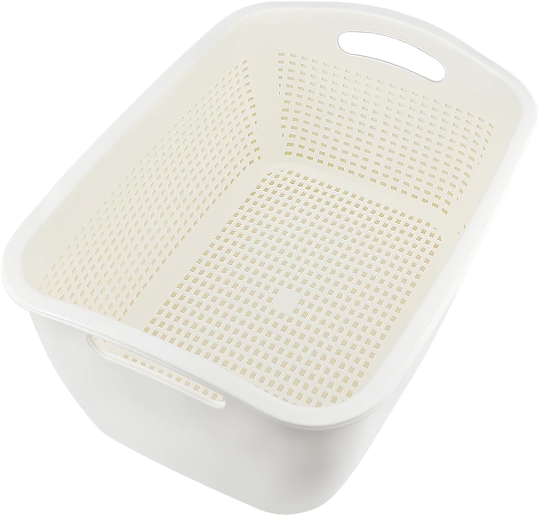 Double-Layer Plastic Fruits & Vegetable Washing Basket - Multi-Layer Stackable Sink Wash & Drain Basket for Kitchen (White Small)
