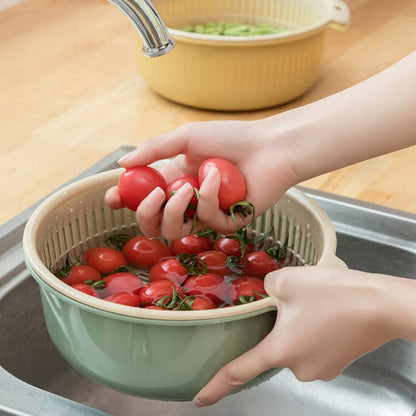 Hemoton Double Layer Draining Basket 6.29 X 6.29 X 2.75 in Plastic Vegetable Washing Basket 360 Rotatable Fruit Strainer and Storage Colander for Rice Produce Kitchen Use