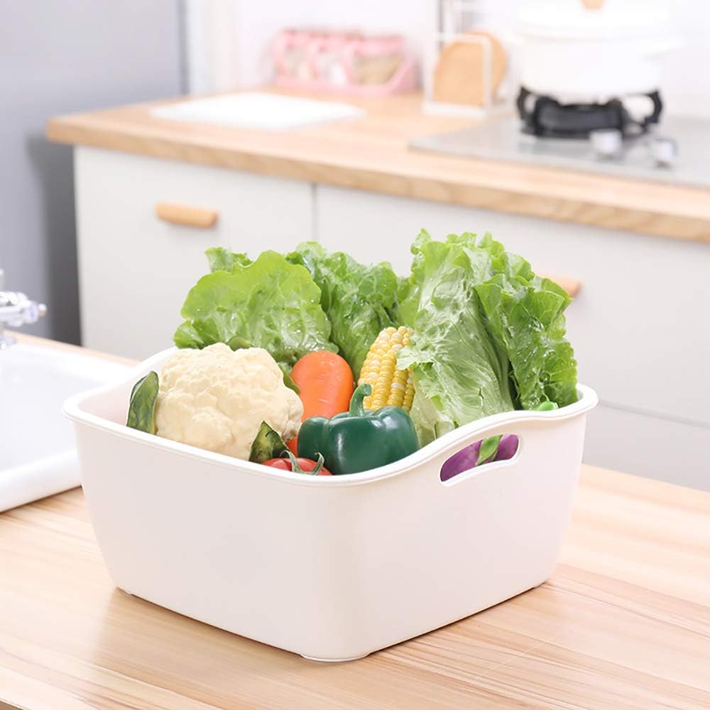 SoarRokt 2-in-1 Kitchen Colander Food Strainer Bowl Sets，Multifunction Large Plastic Washing Bowl and Strainer (white) (A18)