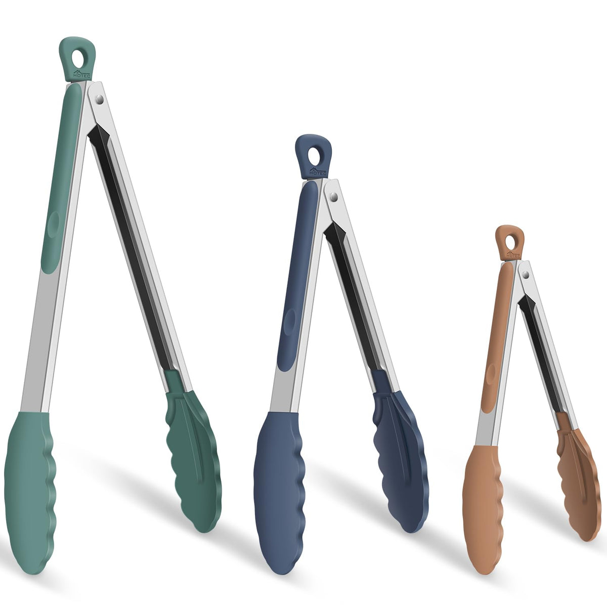 HOTEC Stainless Steel Kitchen Tongs with Silicone Tips, Set of 2-9" and 12"