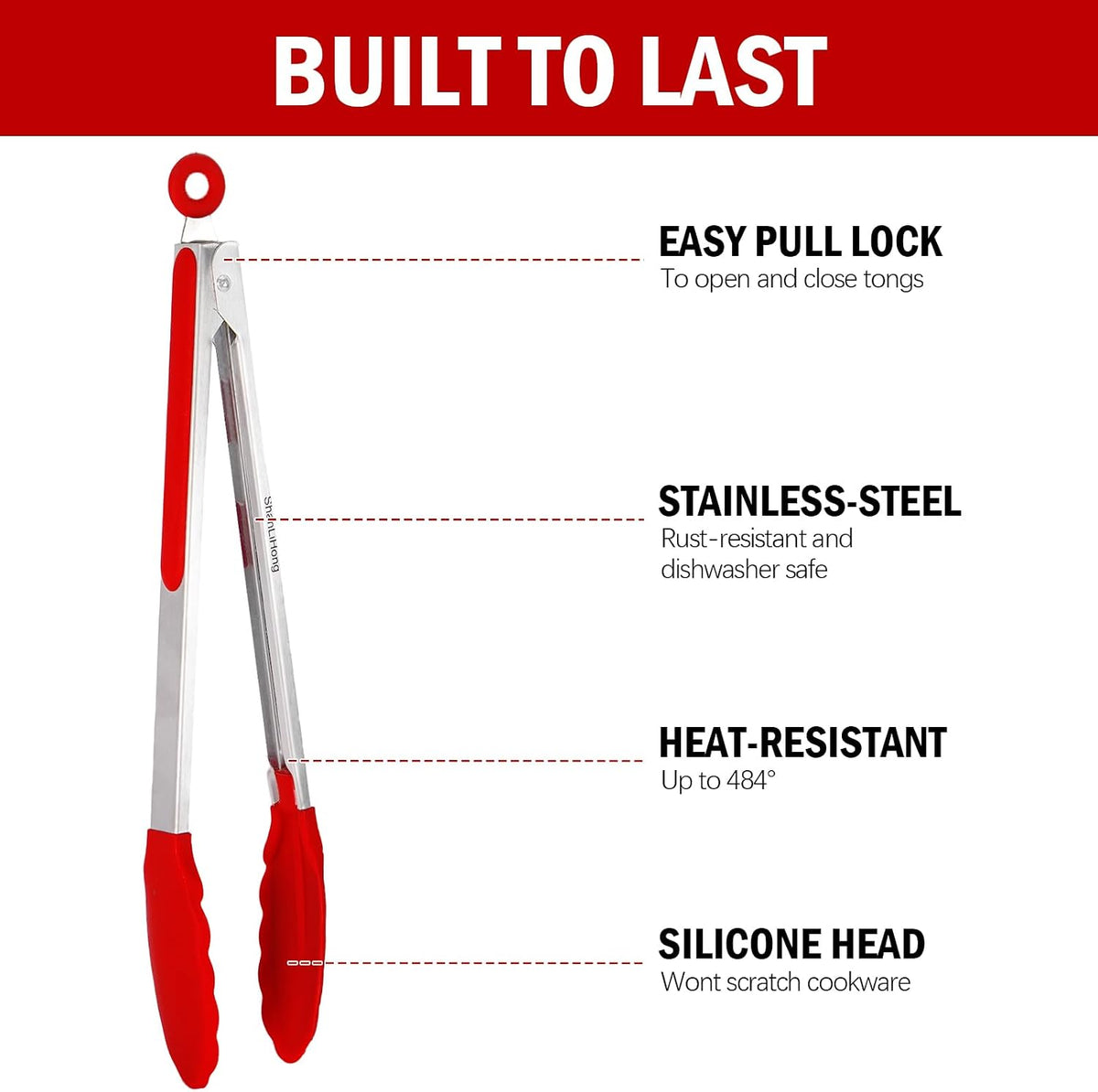 Silicone Kitchen Tongs for Cooking - 9+12 Inch Heat-Resistant Stainless Steel Cooking Tongs with Non-Slip Handle, Non-Scratch Tips for, BBQ, Salad & Air Fryer - 2-PieceRedSet