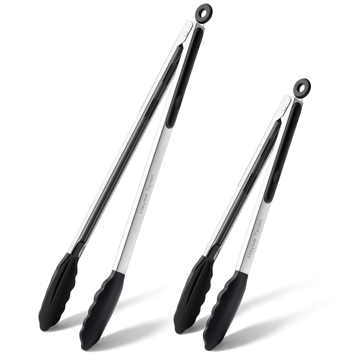 12-Inch Kitchen Tongs for Cooking with Silicone Tip,Black