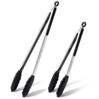 12-Inch Kitchen Tongs for Cooking with Silicone Tip,Black