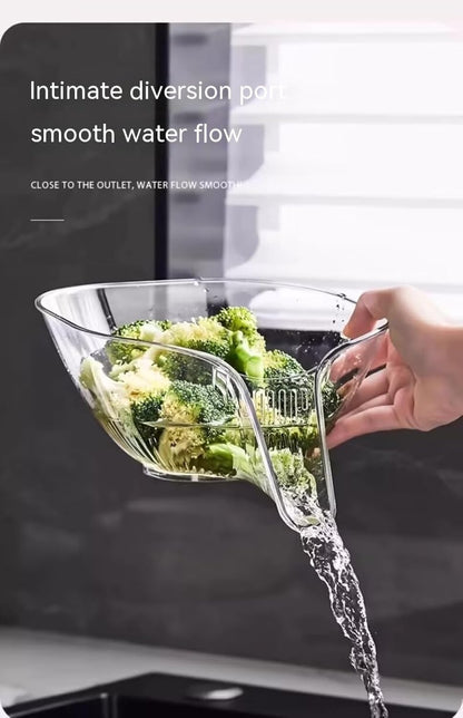 2PCS Multi-functional Drain Basket, Drainage Basket Funnel, Multifunctional Fruits Vegetables Draining Bowl Washing Colander Kitchen Food Strainer (transparent)