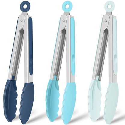 HOTEC Silicone Kitchen Tongs for Cooking, 9-Inch Serving Tongs, Set of 3