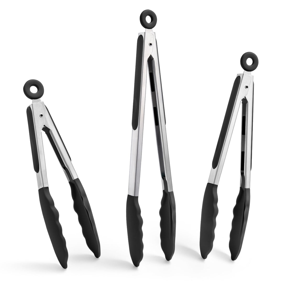 Doosu Kitchen Tongs with Silicone Tips for Cooking Serving (9+12in, Red)