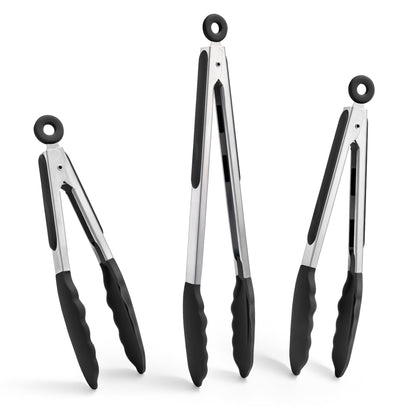 Doosu Kitchen Tongs with Silicone Tips for Cooking Serving (9+12in, Red)