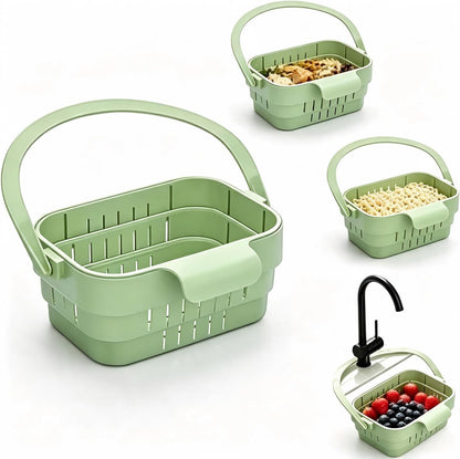 Stretchable Hanging Sink Draining Basket with Flip Lid, Space-Saving Collapsible Kitchen Storage Basket, Multi-Purpose Drain Basket for Fruits, Vegetables & Kitchen Gadgets