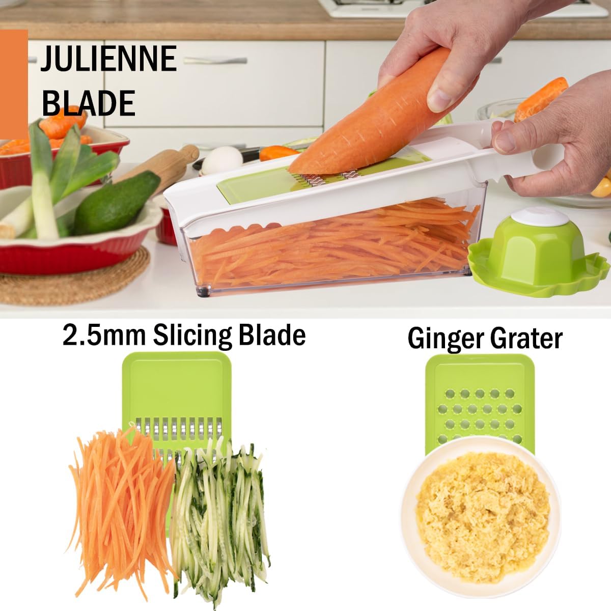 NACOLUS Cheese Grater with Container,5 In 1 Mandoline Slicer for Kitchen,Multi Purpose Vegetable Slicer, Easy to Clean Vegetable Chopper,Cheese Shredder,Julienne Slicer and Peeler