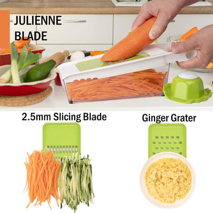 NACOLUS Cheese Grater with Container,5 In 1 Mandoline Slicer for Kitchen,Multi Purpose Vegetable Slicer, Easy to Clean Vegetable Chopper,Cheese Shredder,Julienne Slicer and Peeler