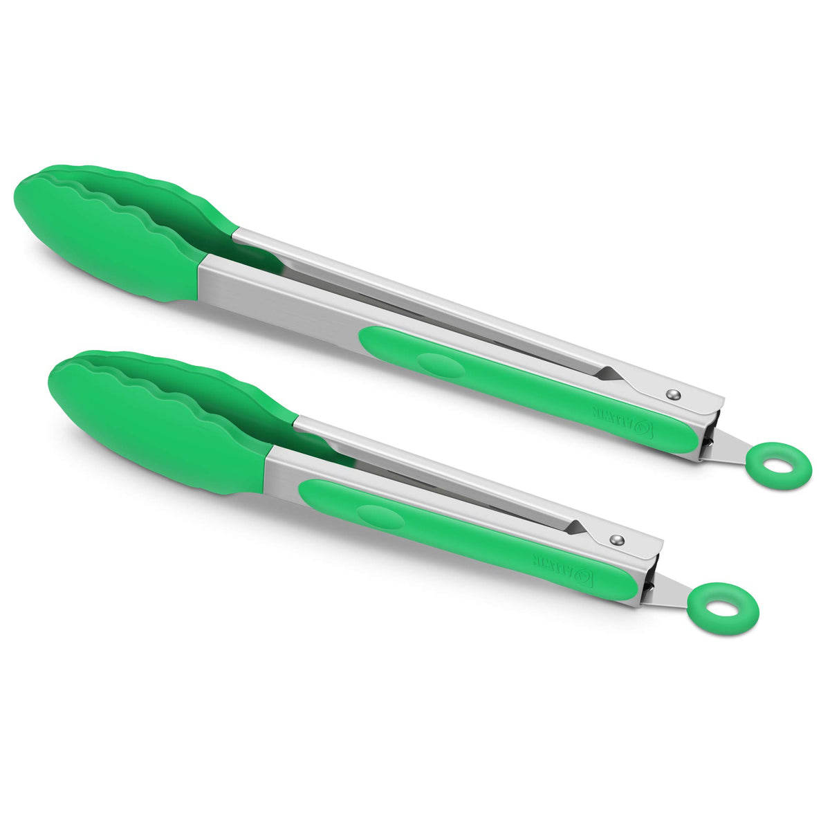 2 Pack Silicone Kitchen Tongs, 9 & 12 Inch, Stainless Steel, Red