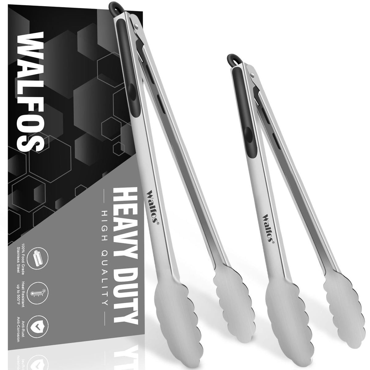 Food Grade Stainless Steel Kitchen Tongs for Cooking,BBQ - 7 ，9 and 12 Inch,Set of 3 Heavy Duty Locking Metal Food Tongs Non-Slip Grip