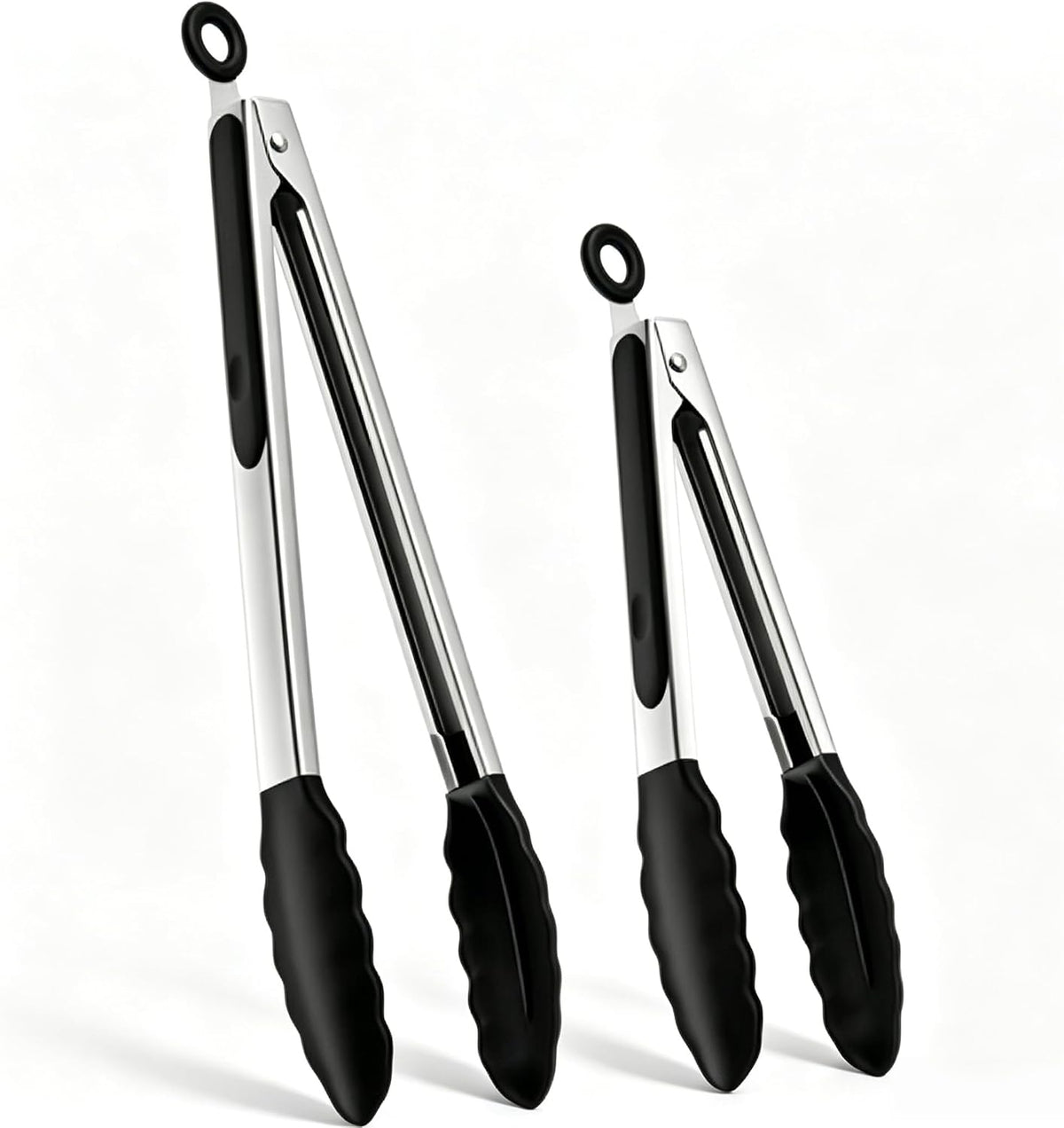 9 & 12 Inch Food Grade Silicone Food Tongs, Heat Resistant Anti-Scald Stainless Steel Kitchen Tongs, Non-Slip Rustproof BBQ Grill Tongs for Salad, Bread, Steak, Buffet, Baking Home Kitchen Use