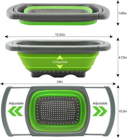 Qimh Colander collapsible, Colander Strainer Over The Sink Vegetable Fruit Strainer Basket (6 Quart) with Extendable Handles, New Kitchen Essentials