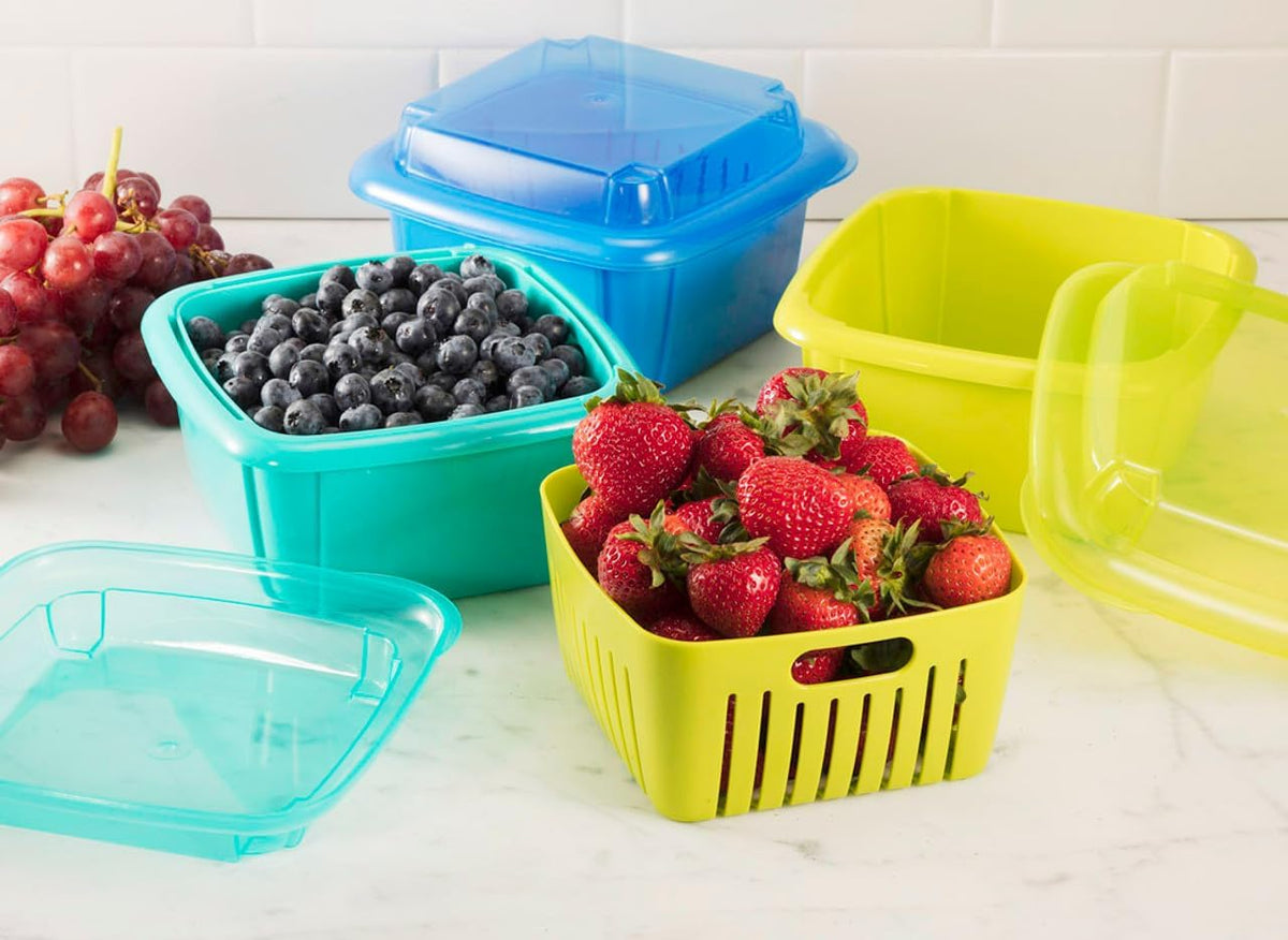 Hutzler 3-in-1 Berry Keeper Colander and Container, Keeps Berries Fresh Longer 2 pints, Gray
