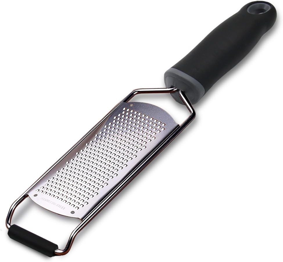 Wide Lemon Zester & Cheese Grater, 18/8 Stainless Steel with Cover, Black