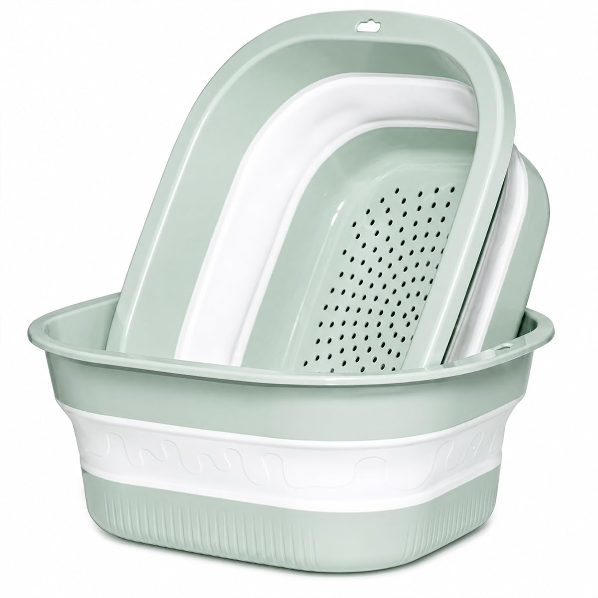 Collapsible Colander & Wash Basin Set, 2-in-1 Foldable Dishpan with Drain Holes, Space-Saving Kitchen Sink Tub for Washing Fruits, Vegetables, Meal Prep & Kitchen Use (Pink)