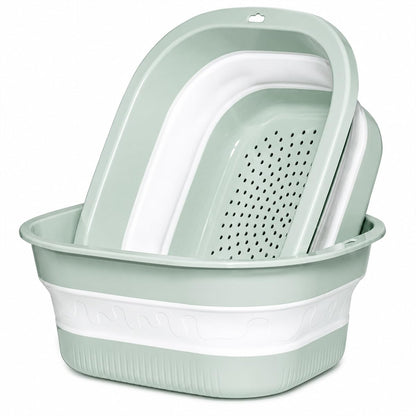 Collapsible Colander & Wash Basin Set, 2-in-1 Foldable Dishpan with Drain Holes, Space-Saving Kitchen Sink Tub for Washing Fruits, Vegetables, Meal Prep & Kitchen Use (Pink)