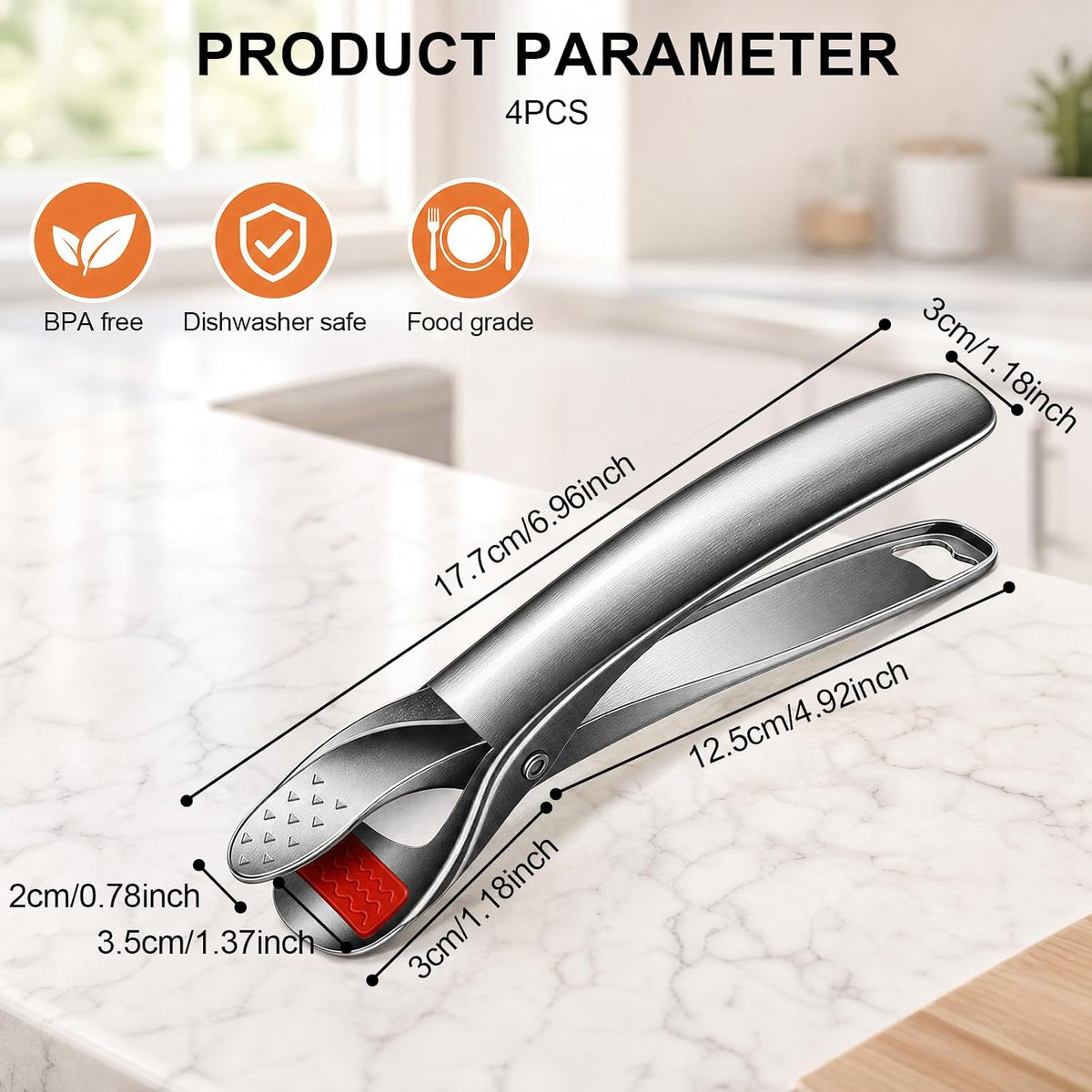 4 Pcs Hot Plate Gripper Tongs, Non Slip Stainless Steel Anti Scald Bowl Holder Clip for Microwave Oven Pizza Pan Steamer Kitchen