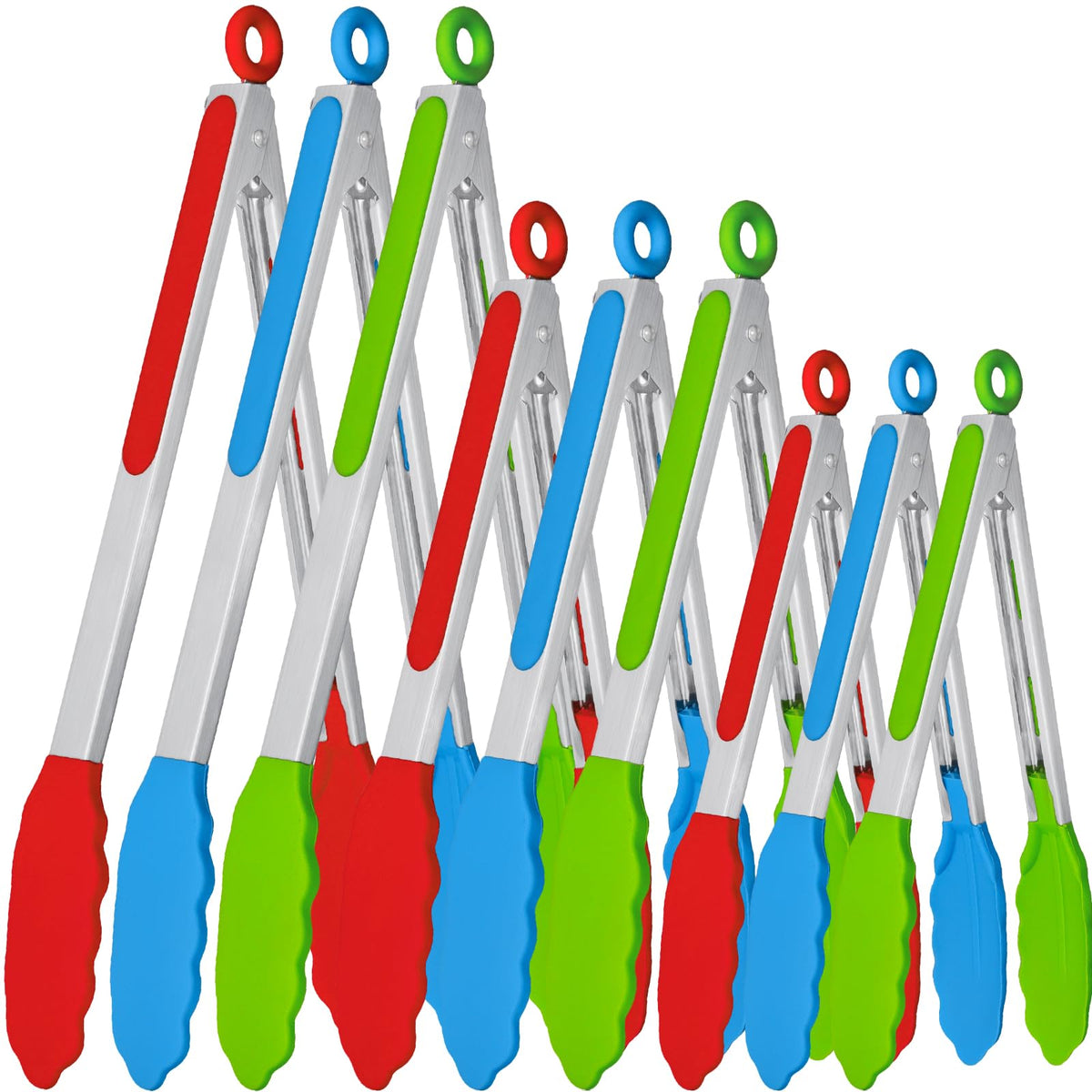 9 Pieces Silicone Tongs for Cooking 7,9,12 inches Kitchen Tongs with Silicone Tip Stainless Steel Heat Resistant Cooking Tongs for Food Grill Salad BBQ Frying and Serving, Black