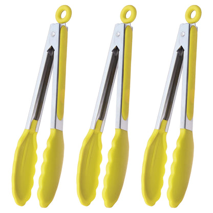 HINMAY Serving Tongs 9" Cooking Tongs with Silicone Tips, Set of 3 (Black)