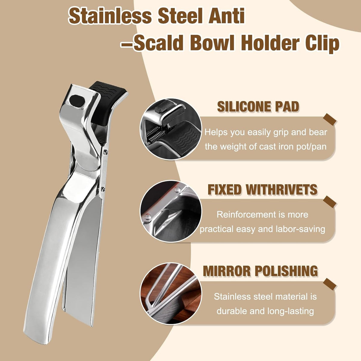 2Pcs Stainless Steel Hot Plate Gripper Clips - Multi-Purpose Hot Bowl 2026 New Upgrade Hot Plate Gripper Tongs for Oven, Air Fryer, Steamer, Non-Slip Design, Pots & Bowls