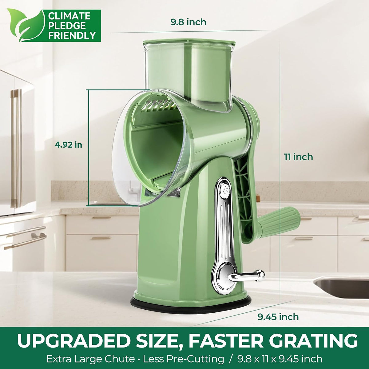 SUSTEAS Rotary Cheese Grater, Large Vegetable Food Shredder, 5 Blades