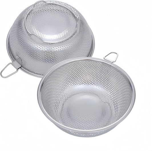 2 Pack Stainless Steel Colander Berry Colanders Baskets,Metal Strainer Colander, Micro-Perforated & Elevated Feet for Draining Food Vegetable Fruit (8.85"x8.85"x2.95")