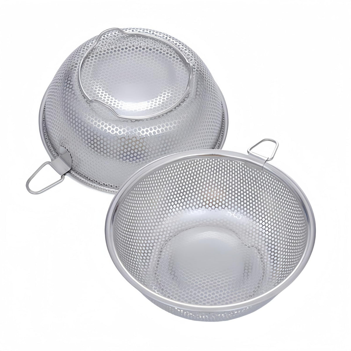 2 Pack Stainless Steel Colander Berry Colanders Baskets,Metal Strainer Colander, Micro-Perforated & Elevated Feet for Draining Food Vegetable Fruit (8.85"x8.85"x2.95")