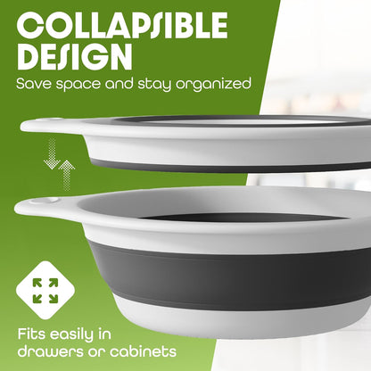 Gevoli Collapsible Colander Strainer, Includes Over-sink Countertop Draining Base (5QT) Large Kitchen Drainer for Vegetables Fruit and Pasta, Round Foldable Draining Basket, Easy Storage (White)