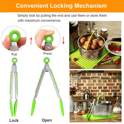Kitchen Tongs with Silicone Tips - ForTomorrow Set of 5, 7 9 Inch Premium Silicone Tipped Tongs for Cooking Heat Resistant, Serving Food, BBQ