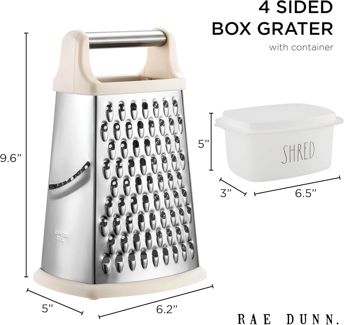 Rae Dunn Everyday Collection Multifunction Grater- Stainless Steel Grater and Zester for Cheese, Spices, Vegetables, Cream