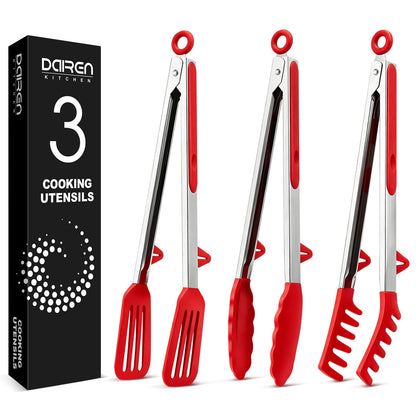Kitchen Tongs for Cooking, Stainless Steel, Non Scratch Silicone Tip,3 Pack