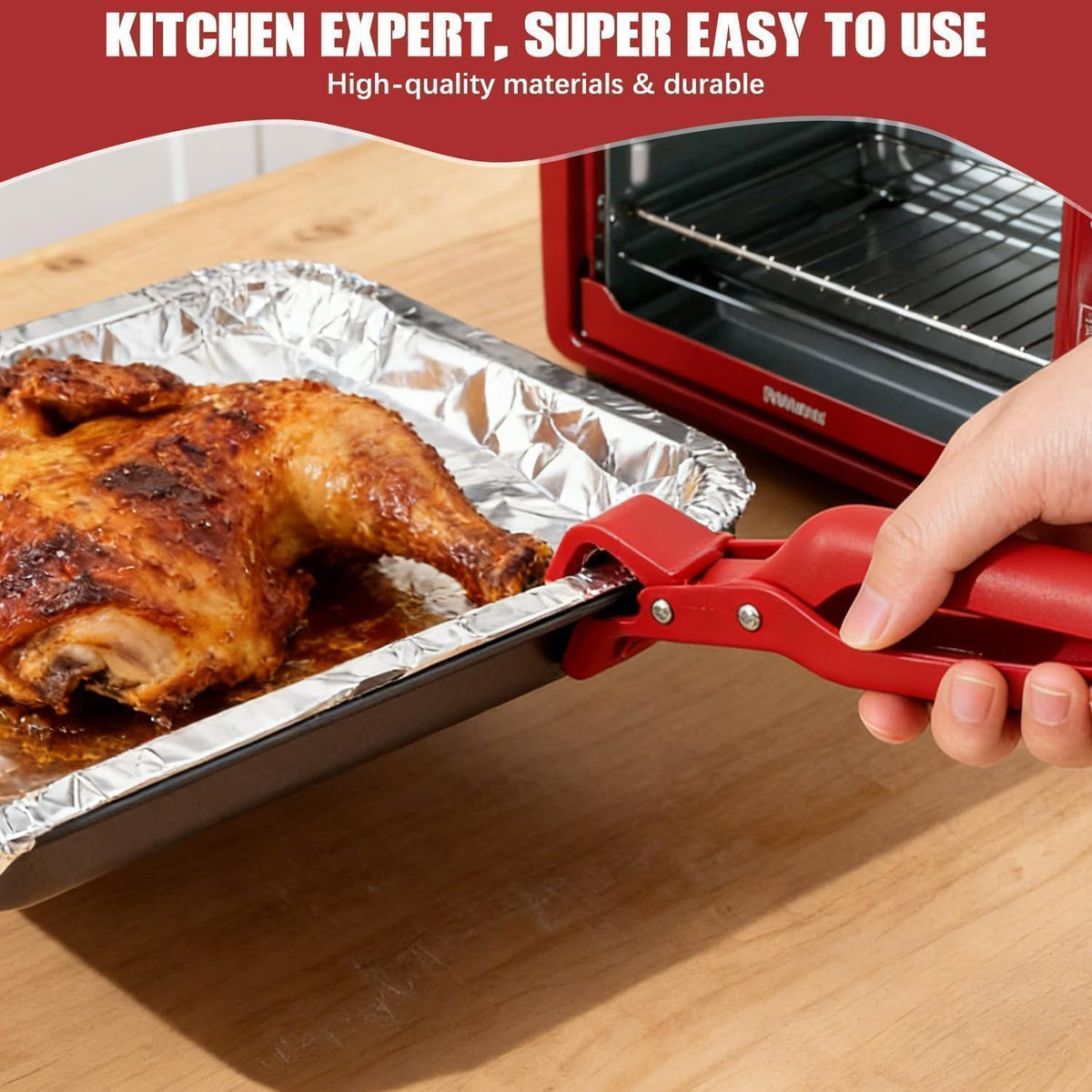 4PCS Hot Plate Gripper Tong, Dip Clips for Plate, Bowl Holder for Hot Food, Anti Scald Bowl Holder Clips for Kitchen (Red + Blue)