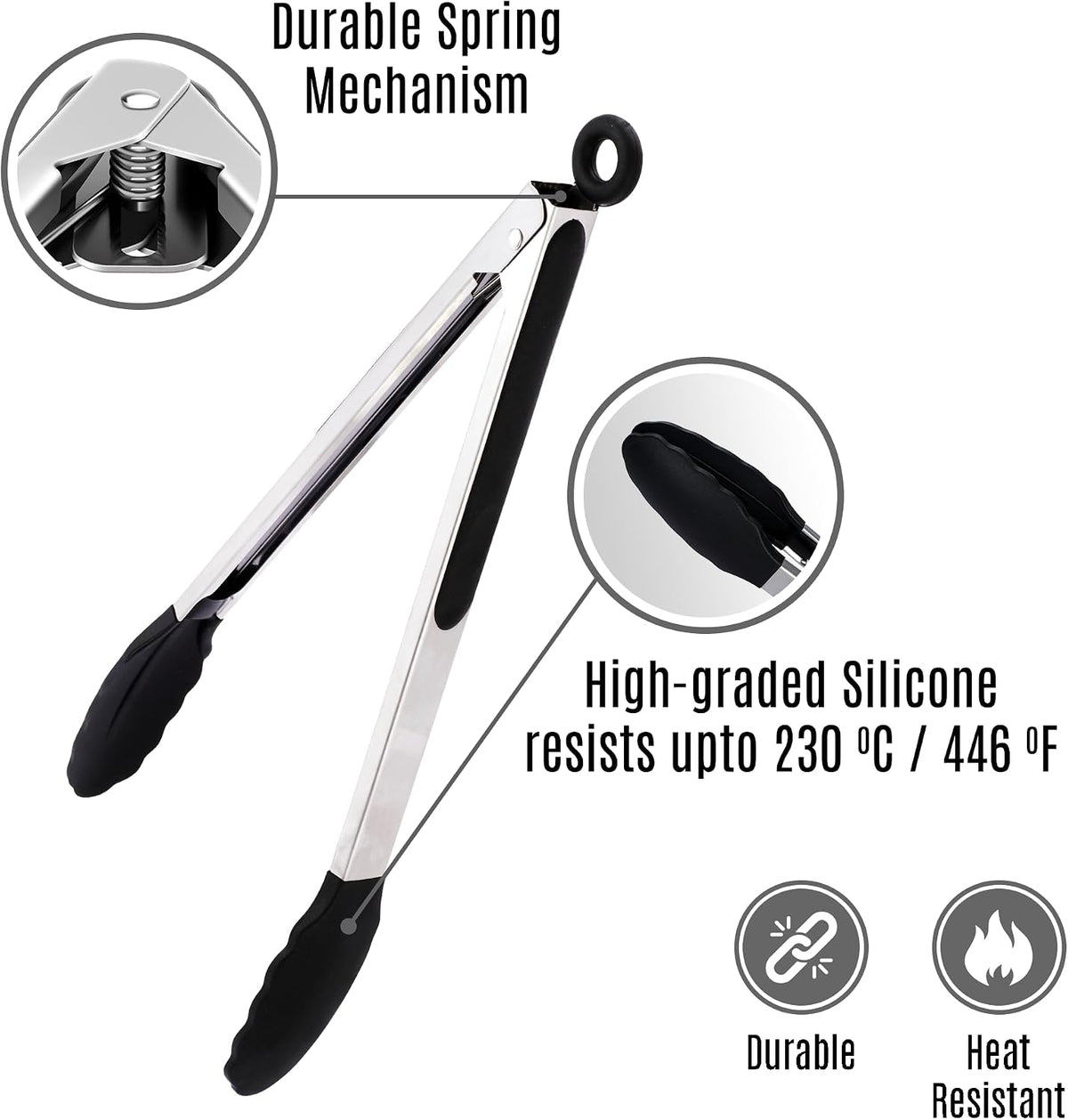 Kitchen Tongs Set, 2 Pack Stainless Steel with Silicone Tips