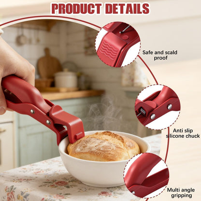 4PCS Hot Plate Gripper Tong, Dip Clips for Plate, Bowl Holder for Hot Food, Anti Scald Bowl Holder Clips for Kitchen (Red + Blue)