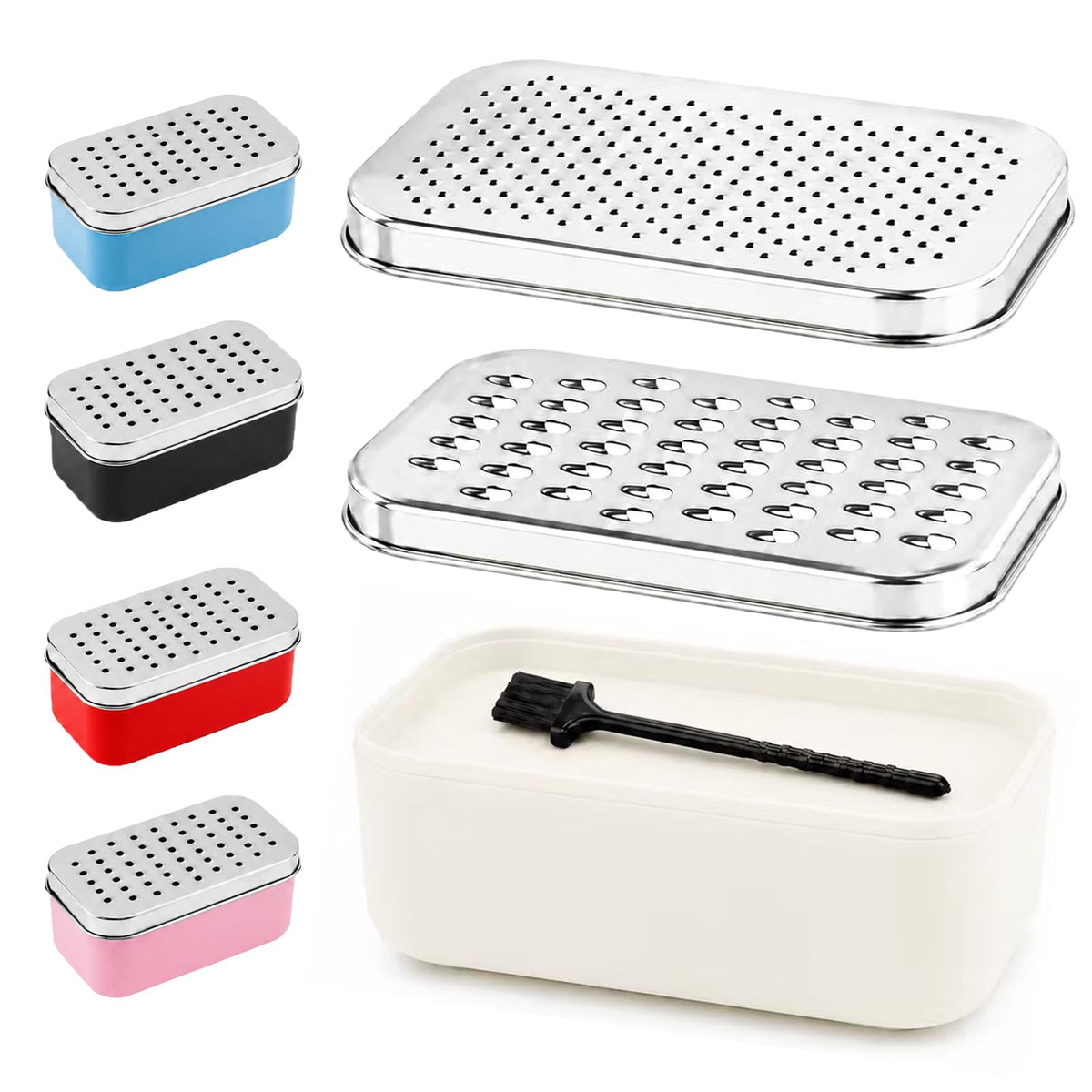 Cheese Grater with Storage Container, Box Grater Stainless Steel for Vegetables, Cheese Shredder 2 Sharp Blades for Fine & Coarse, Non-Slip Base, Lemon Zester, Includes Cleaning Brush (Blue)