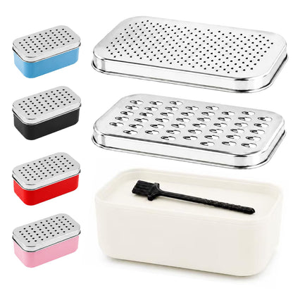 Cheese Grater with Storage Container, Box Grater Stainless Steel for Vegetables, Cheese Shredder 2 Sharp Blades for Fine & Coarse, Non-Slip Base, Lemon Zester, Includes Cleaning Brush (Blue)