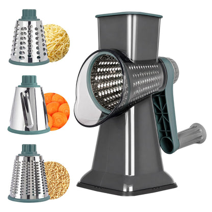 Rotary Cheese Grater, Cheese Grater Hand Crank, 3-Blade Grater