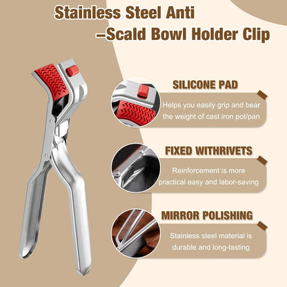 3Pcs Stainless Steel Hot Plate Gripper Tongs, Multi-Function Anti-Scald Bowl Clip, Kitchen Silicone Anti-Slip Heat Insulation Pplate Gripper, for Microwave, Pizza Pan, Toaster, Air Fryer, Oven