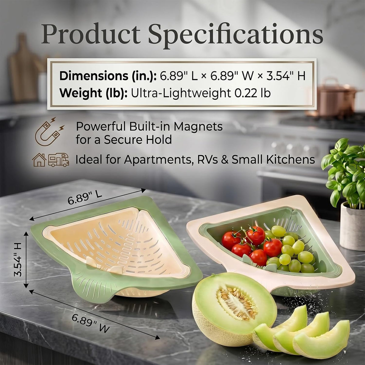 2026 New Corner Sink Strainer, Honeydew Cream Two-Tone, Twist-Open Bottom