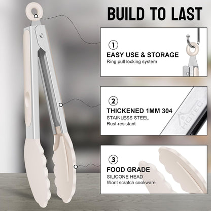 HOTEC Silicone Kitchen Tongs for Cooking, 9-Inch Serving Tongs, Set of 3