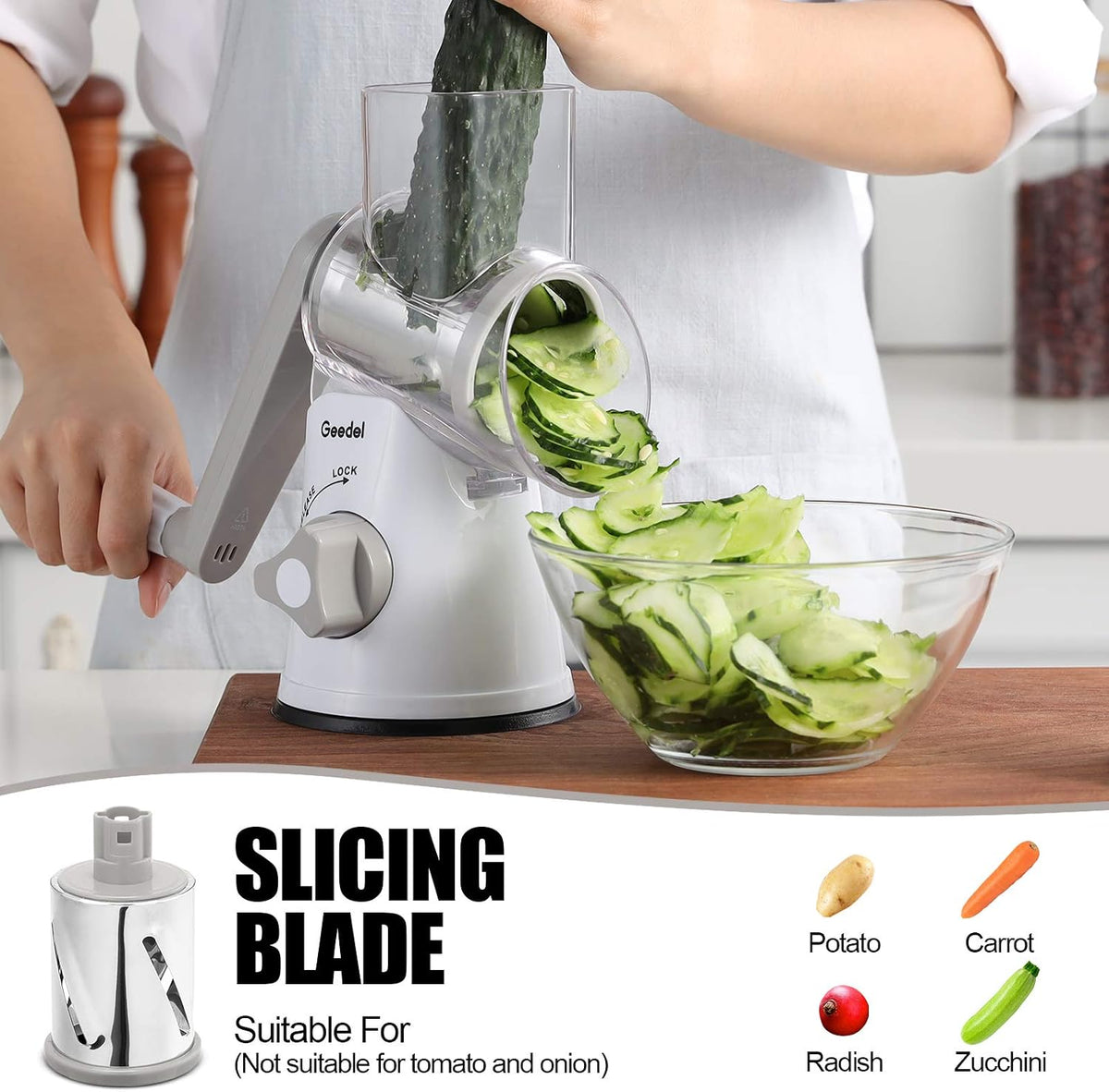 Geedel Rotary Cheese Grater Hand Crank, Cheese Shredder Vegetable Slicer