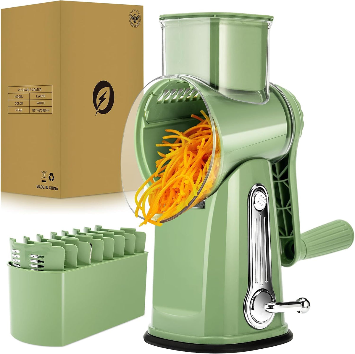 SUSTEAS Rotary Cheese Grater, Large Vegetable Food Shredder, 5 Blades