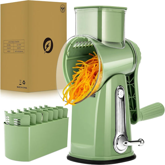 SUSTEAS Rotary Cheese Grater, Large Vegetable Food Shredder, 5 Blades