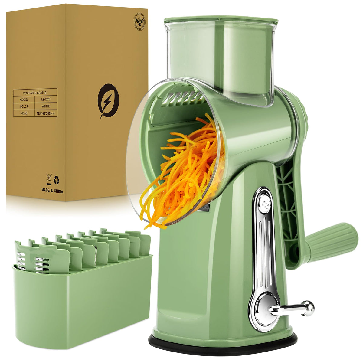 SUSTEAS Rotary Cheese Grater, Large Vegetable Food Shredder, 5 Blades
