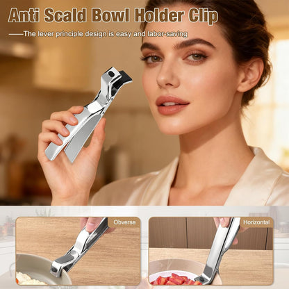 2Pcs Stainless Steel Hot Plate Gripper Clips - Multi-Purpose Hot Bowl 2026 New Upgrade Hot Plate Gripper Tongs for Oven, Air Fryer, Steamer, Non-Slip Design, Pots & Bowls