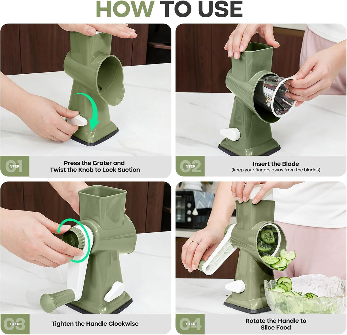 Rotary Cheese Grater, Cheese Grater Hand Crank, 3-Blade Grater